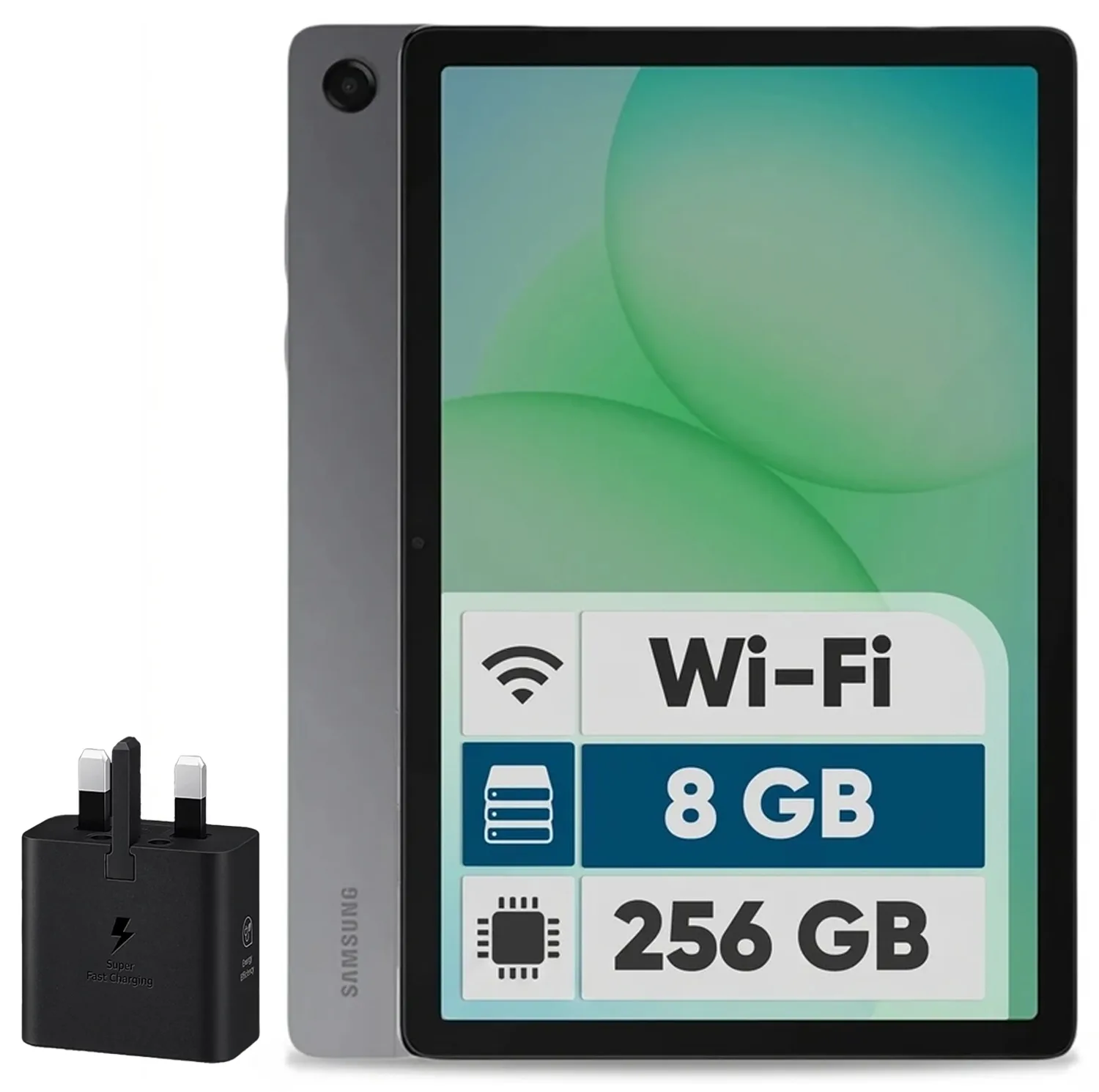 تبلت 11 اینچ سامسونگ مدل Galaxy Tab A11 Plus Wi-Fi، ظرفیت 256 گیگابایت و رم 8 گیگابایت، رزولوشن دوربین 8 مگاپیکسل به همراه شارژر دیواری 25 وات سامسونگ مدل T2510
