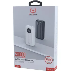 پاوربانک 22.5 وات یوشیتا مدل YP-022 ظرفیت 20000 میلیآمپرساعت به همراه کابل تبدیل USB به USB-C و کاور