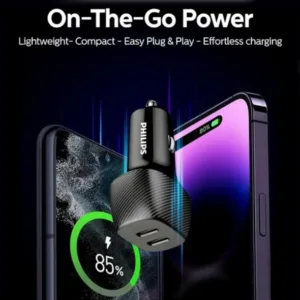 شارژر فندکی 30 وات 2 پورت فیلیپس مدل DLP5522C به همراه کابل تبدیل USB-C
