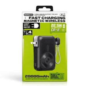 پاوربانک بیسیم 22.5 وات ریمکس مدل CP-2 ظرفیت 20000 میلیآمپرساعت به همراه کابل لایتنینگ