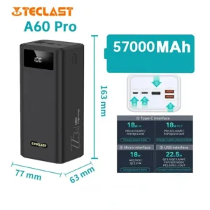 پاوربانک تکلاست مدل A60 Pro ظرفیت 60000 میلی آمپر ساعت