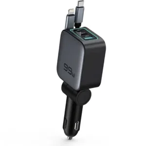 شارژر فندکی 45 وات 3 پورت گرین لاین مدل Retractable 99W به همراه کابل لایتنینگ /USB-C