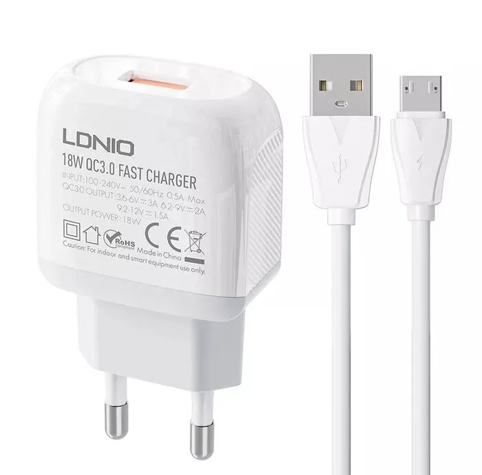 شارژر دیواری 18وات الدینیو مدل A1307Q به همراه کابل USB-C