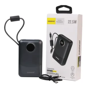 پاوربانک 22.5 وات گرند اسکای مدل GP - 216 با ظرفیت 20000 میلی‌آمپرساعت به همراه 2 کابل USB-C و کابل لایتنینگ