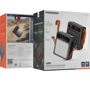 پاوربانک خورشیدی پرودو مدل Laros ظرفیت 80000 میلی‌آمپرساعت به همراه کابل USB-C به لایتنینگ و کابل برق