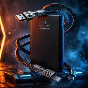 پاوربانک 25 وات ریمکس مدل + X1 PRO ظرفیت 20000 میلیآمپرساعت به همراه یک عددکابل USB-A/لایتنینگ/USB-C
