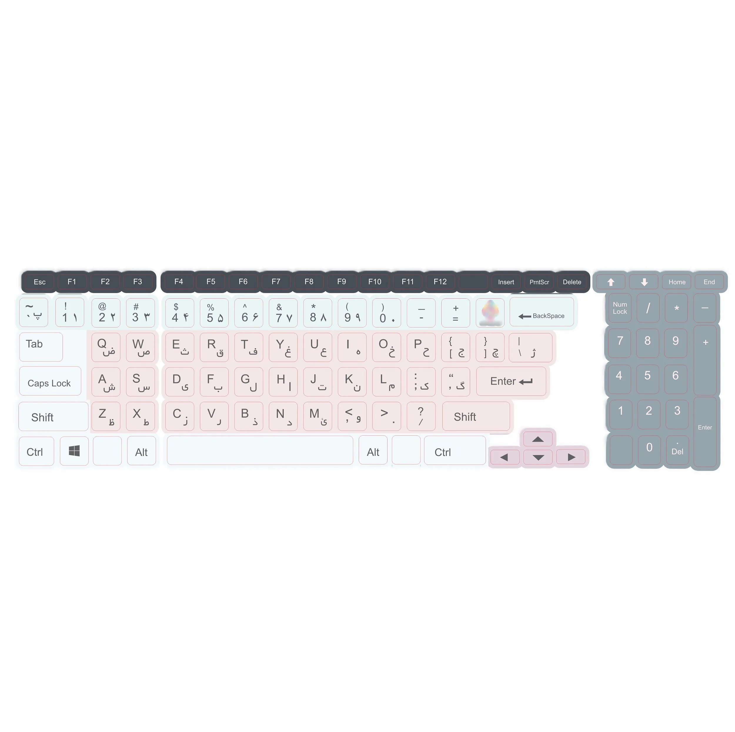 برچسب کیبورد حروف فارسی کد 018