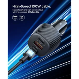 شارژر فندکی 113 وات سه پورت اسپیگن مدل EV1133 به همراه کابل تبدیل USB‑C