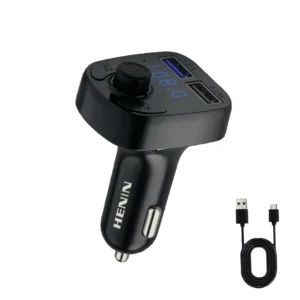 شارژر فندکی هنین 25 وات 2 پورت مدل DriveCharge 1 به همراه کابل تبدیل USB-A به USB-C به طول 1 متر