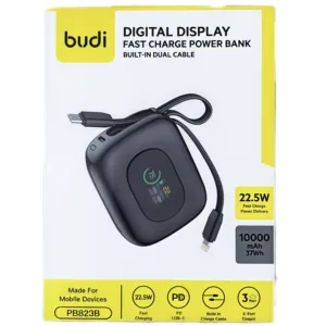 پاوربانک 22.5 وات بودی مدل PB823B ظرفیت 10000 میلی‌آمپرساعت به همراه 2 کابل USB-C و lightning