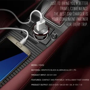 شارژر فندکی الدینیو مدل C304Q به همراه کابل تبدیل USB-C