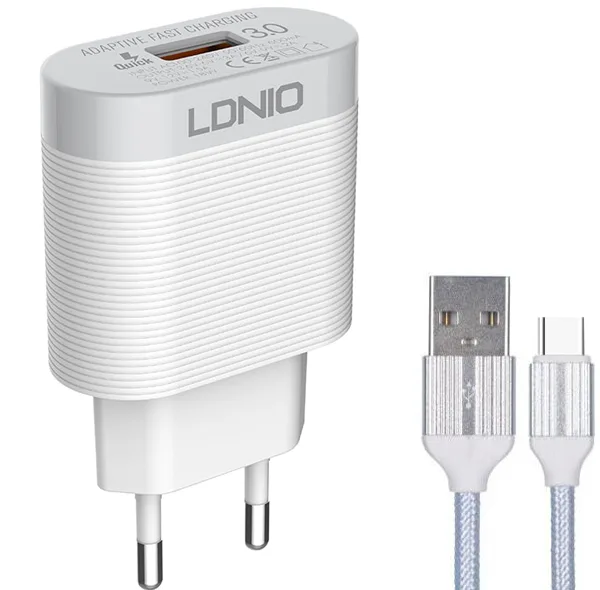 شارژر دیواری الدینیو مدل A303Q به همراه کابل تبدیل USB-C