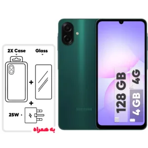 گوشی موبایل سامسونگ مدل Galaxy A07 دو سیم کارت ظرفیت 128گیگابایت و رم 6 گیگابایت  -  به همراه شارژر 25 وات سامسونگ، 2 عدد قاب و 1 عدد محافظ صفحه نمایش