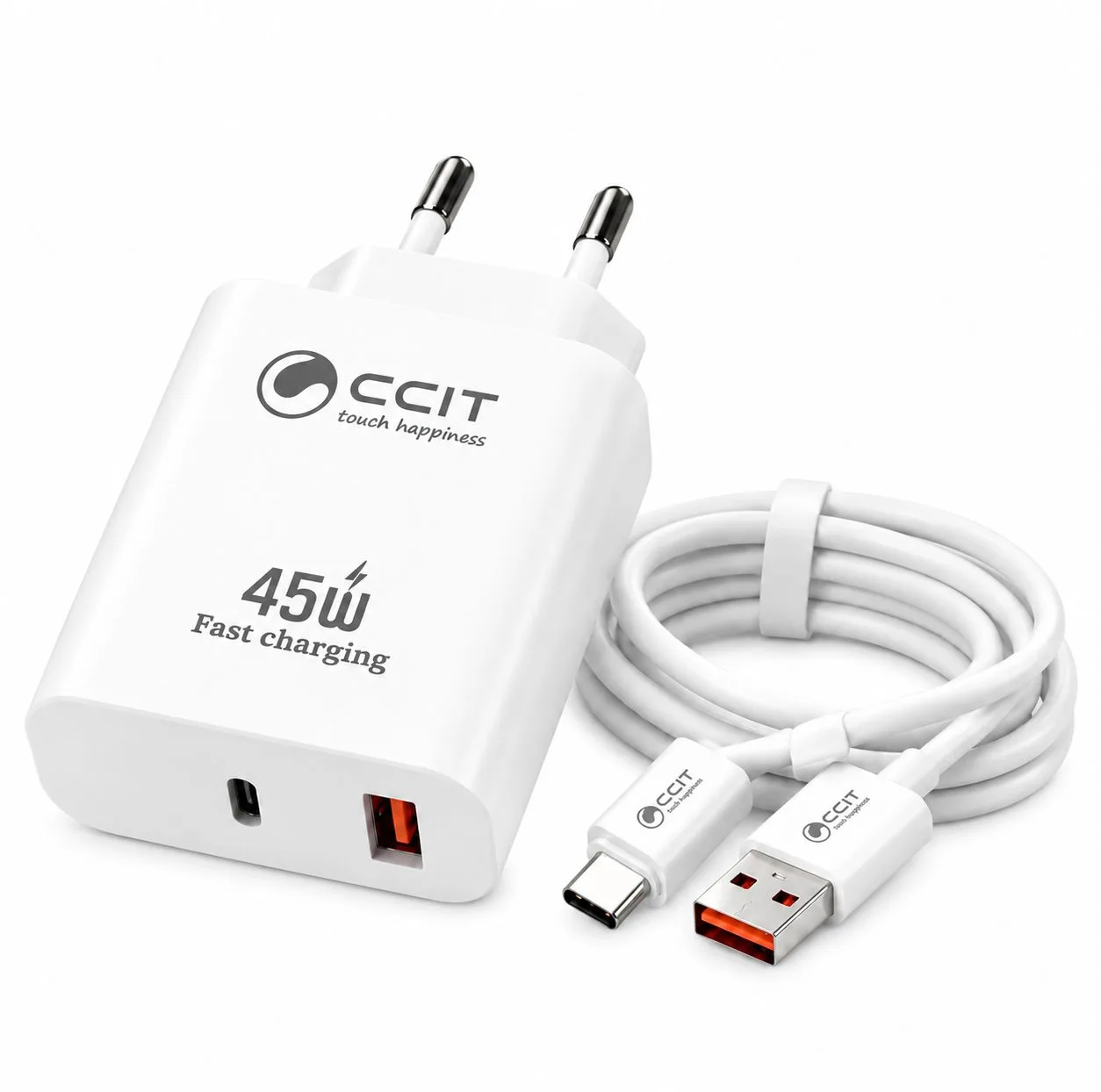 شارژر دیواری 45 وات 2 پورت سی سی آی تی مدل AP-C45 به همراه کابل تبدیل USB به USB-C