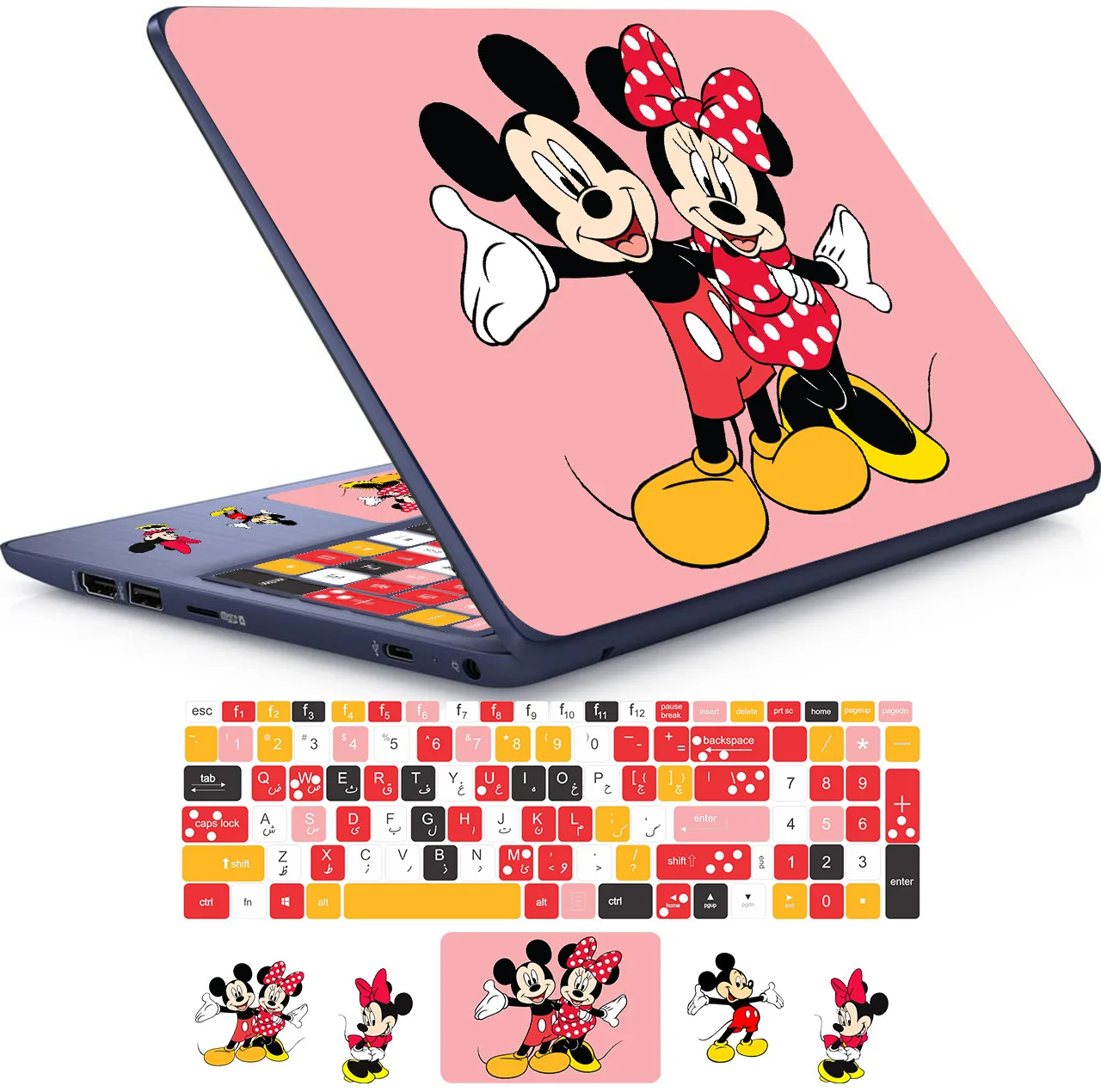 استیکر لپ تاپ راتیانا مدل mickey mouse مناسب برای لپ تاپ 15 تا 17 اینچ به همراه برچسب حروف فارسی کیبورد
