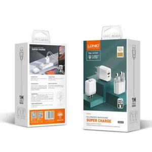 شارژر دیواری 22.5وات دو پورت الدینیو مدل A۲۴۲۱C به همراه کابل لایتنینگ