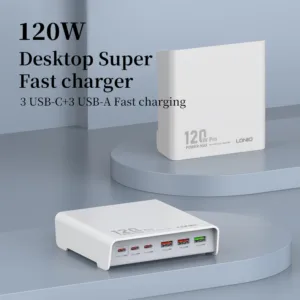شارژر رومیزی 120وات الدینیو مدل HUB CHARGER Q605