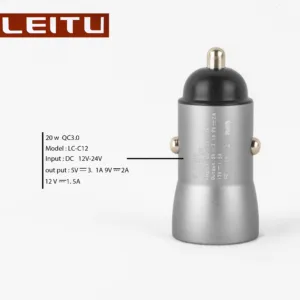 شارژر فندکی لیتو مدل LC-C12 20W به همراه کابل تبدیل لایتنینگ