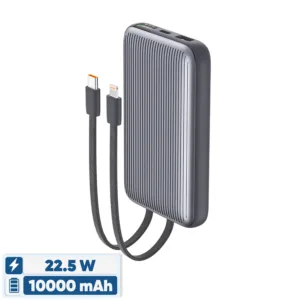 پاوربانک 22.5 وات انرجایزر مدل UE10091PQ ظرفیت 10000 میلی‌آمپرساعت به همراه دو کابل متصل USB-C و لایتنینگ