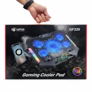 پایه خنککننده لپتاپ لوتوس مدل GF220 دارای پنج عدد فن مناسب برای لپ تاپهای 14.1 تا 15.6 اینچی