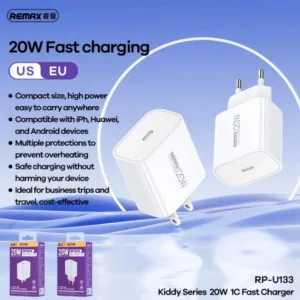 شارژر دیواری 20 وات ریمکس مدل 20W EU پورت PD به همراه کابل تبدیل USB-C