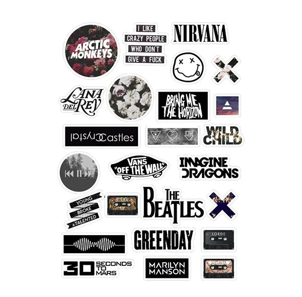 استیکر لپ تاپ بلوپرینت طرح راک مدل Rock Bands کد BLP1002 مجموعه 25 عددی