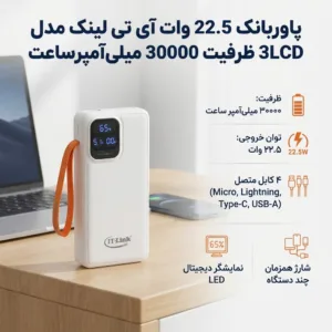 پاوربانک 22.5 وات آی تی لینک مدل 3LCD ظرفیت 30000 میلی‌آمپر‌ساعت