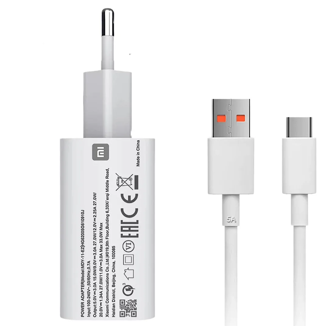 شارژر دیواری شیائومی مدل 2in1 33w به همراه کابل تبدیل USB-c
