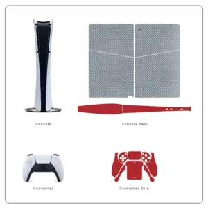 برچسب کنسول و دسته بازی PS5 Slim Digital Edition ماهوت مدل Steel Fiber_Red Fiber
