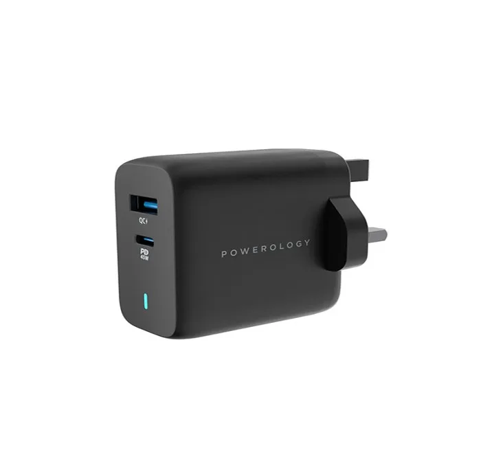 شارژر دیواری 63 وات پاورلوژی مدل Powerology 63W Ultra-Quick GaN Charger with USB-C Cable