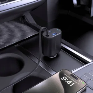 شارژر فندکی 70 وات پاورولوجی مدل Powerology Type-C Retractable Car Charger