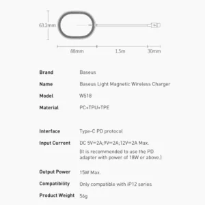 شارژر بی سیم باسئوس مدل W518 MagSafe