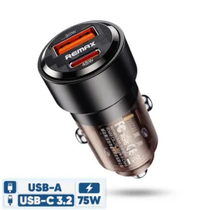 شارژر فندکی 75 وات دو پورت ریمکس مدل RCC 360