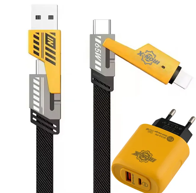شارژر دیواری 25 وات دو پورت آیرون ایکس مدل PDQC30 به همراه کابل تبدیل USB/USB-C به لایتنینگ/USB-C طول 1.5 متر