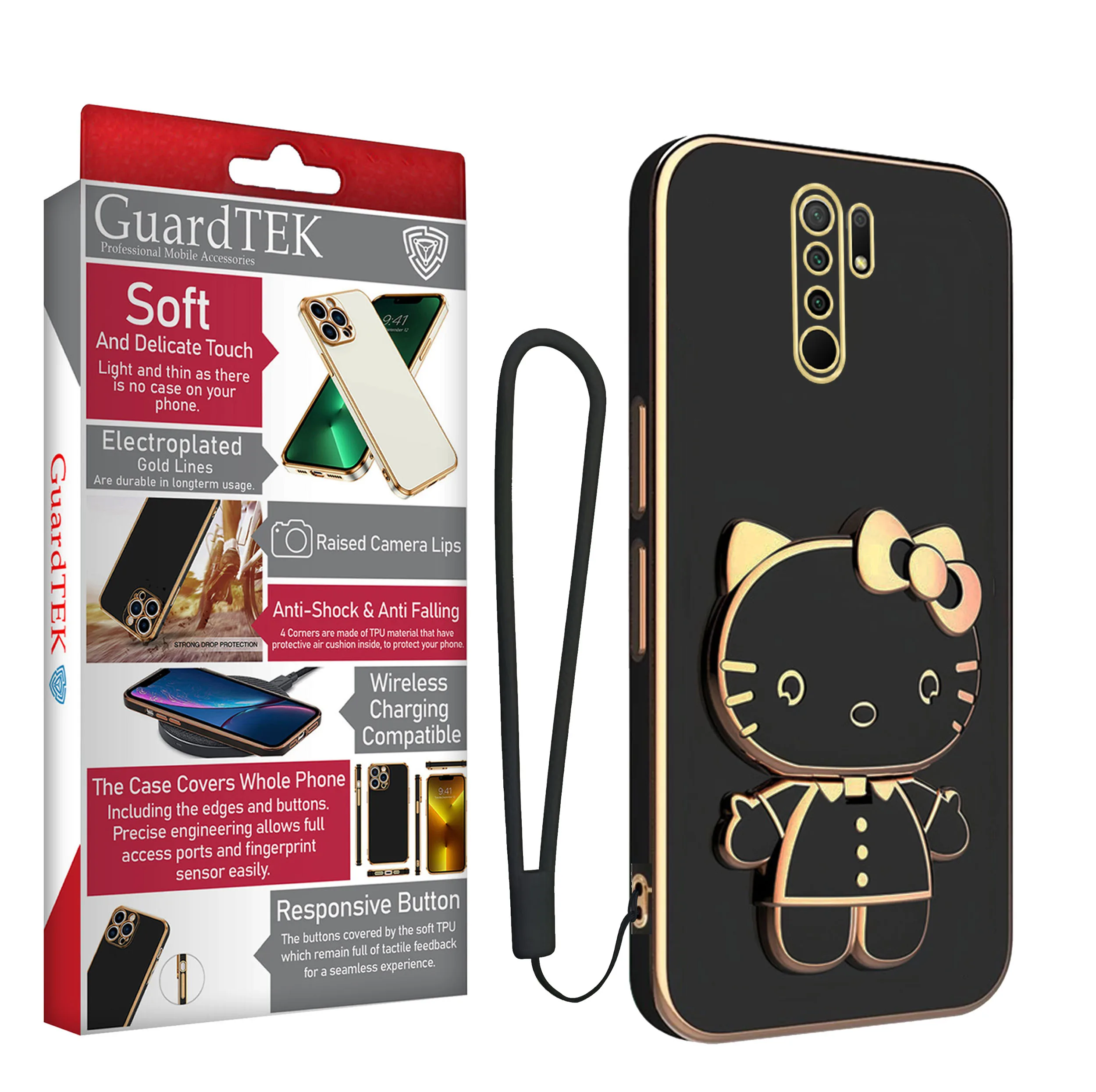 کاور گاردتک اساک مدل Kitty Strap مناسب برای گوشی موبایل شیائومی Redmi 9 / Redmi 9 Prime به همراه بندآویز