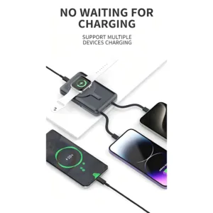 پاوربانک 20 وات رسی مدل RPB-W27 ظرفیت 10000 میلی‌آمپر‌ساعت به همراه کابل متصل USB-C و لایتنینگ