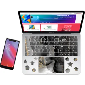 استیکر لپ تاپ راتیانا مدل marble_16 مناسب برای لپ تاپ 15 تا 17 اینچ به همراه برچسب حروف فارسی