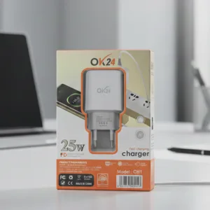 شارژر دیواری 25 وات دو پورت اوکی 24 مدل ADPT Fast Charge