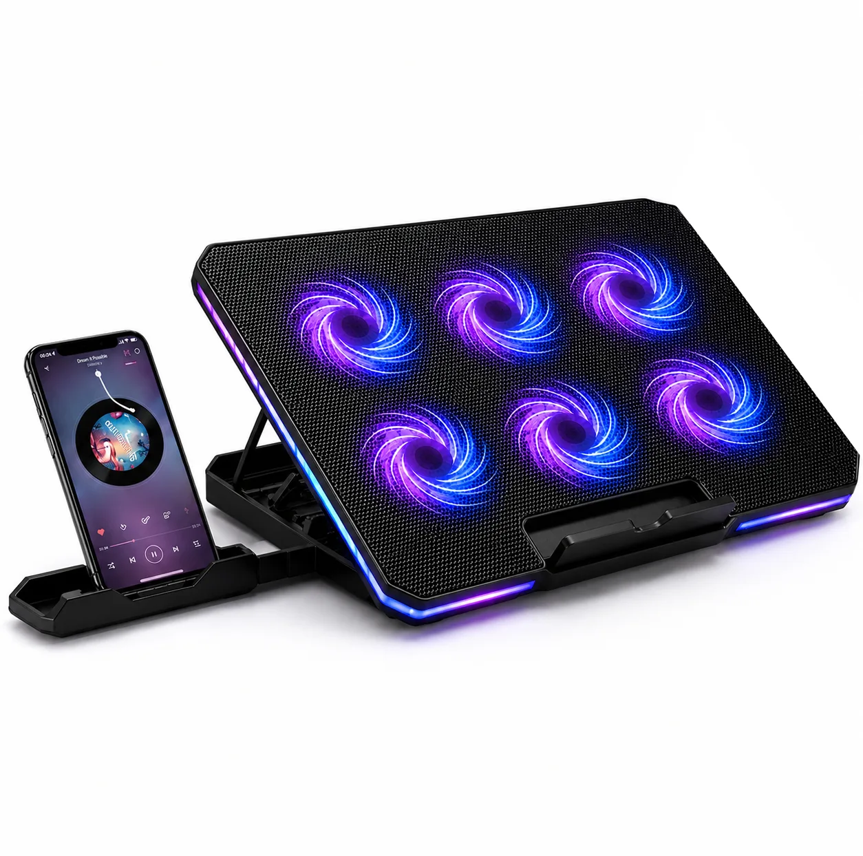 پایه خنک‌کننده لپ‌تاپ لوتوس مدل GF216-RGB دارای شش عدد فن مناسب برای لپ تاپ‌های 14 تا 17 اینچی