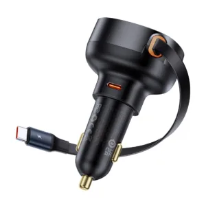 شارژر فندکی 60 وات بیسوس مدل Retractable به همراه کابل USB-C