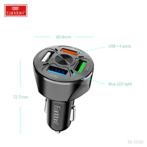شارژر فندکی 18 وات ارلدام مدل 4USB CAR CHARGER