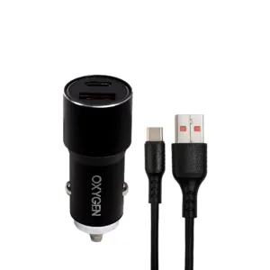 شارژر فندکی 20 وات اکسیژن مدل AC-07 به همراه کابل تبدیل USB-C
