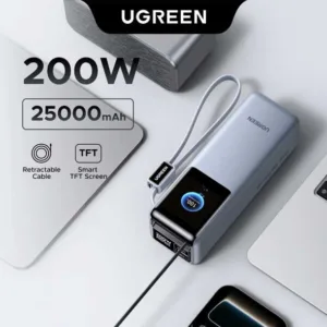 پاور بانک 200 وات یوگرین مدل 75702B ظرفیت 25000 میلی آمپر ساعت به همراه کابل USB-C
