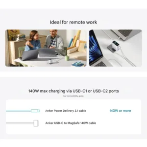 شارژر دیواری 140 وات چهار پورت انکر مدل B2697KZ1 به همراه کابل USB-C به طول 1.5 متر