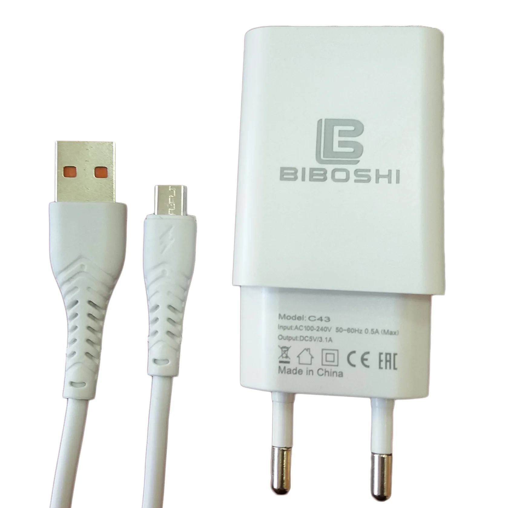 شارژر دیواری بیبوشی مدل C43 به همراه کابل تبدیل microUSB