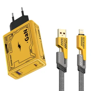 شارژر دیواری 120 وات مدل HX111-A+C به همراه کابل تبدیل USB / USB-C به لایتنینگ / USB-C