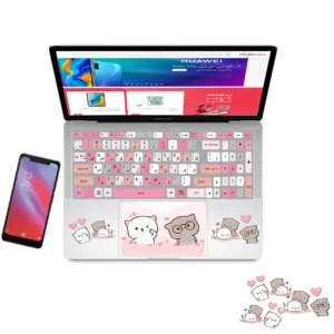 استیکر لپ تاپ مدل cute cat 01 مناسب برای لپ تاپ 15 تا 17 اینچ به همراه برچسب حروف فارسی کیبورد