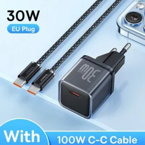 شارژر دیواری 30 وات بیسوس مدل GAN5 mini 30W به همراه کابل تبدیل USB-C