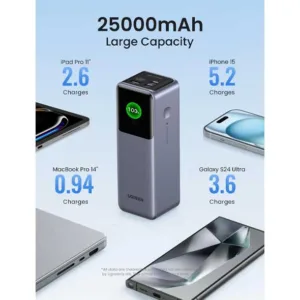 پاوربانک 200 وات 3 پورت یوگرین مدل PB722 کد 35525B ظرفیت 25000 میلی آمپر ساعت به همراه کابل usb-c