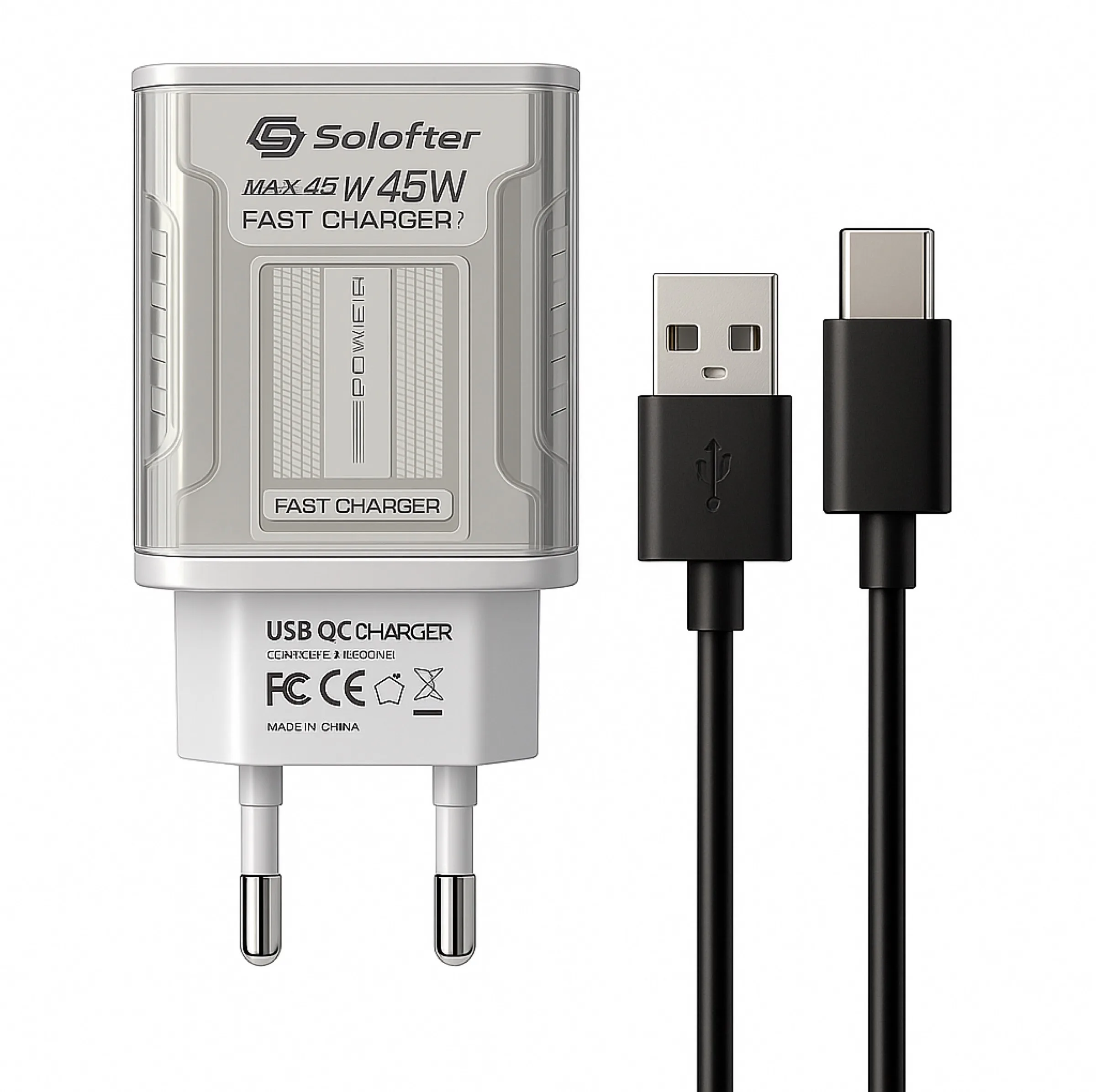 شارژر دیواری 45 وات پورت USB سولوفر مدل S24FE به همراه کابل تبدیل USB-C